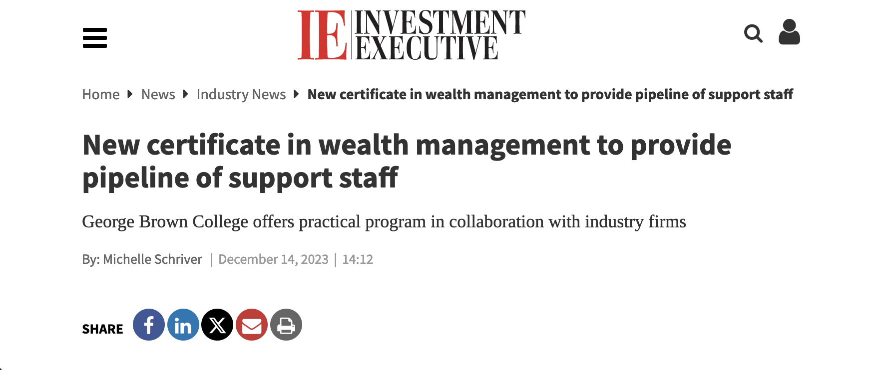 Screenshot from Investment Executive